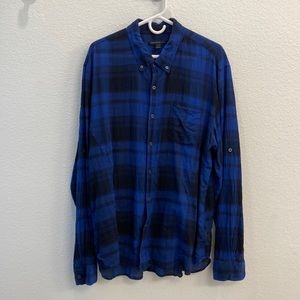 John Varvatos Plaid LS Button Down Shirt - Blue & Black/ XL